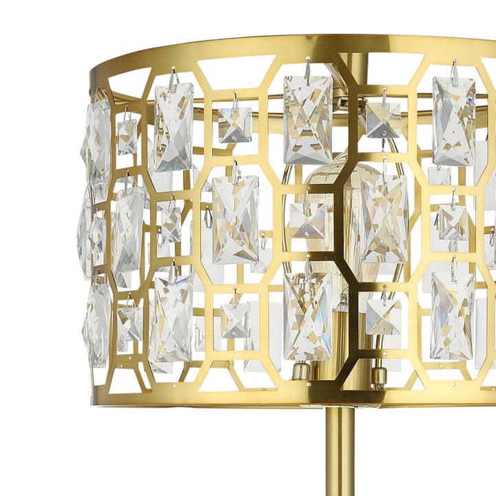 63"Glam Gold Metal & Faceted Crystal Drum Floor Lamp