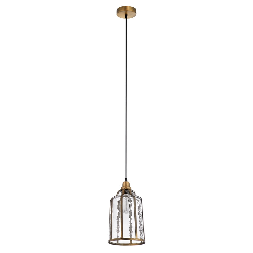 8" Brass-Colored Metal and Glass Hanging Pendant Lamp MCM