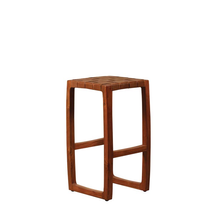 Acacia Bar Stool with Leather Straps (Set of 2)