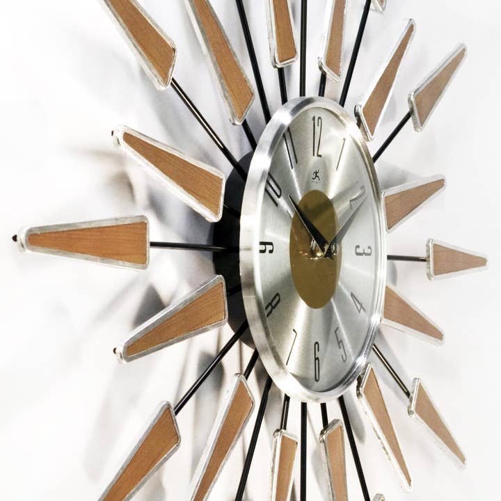 Satellite Walnut Color Starburst Wall Clock